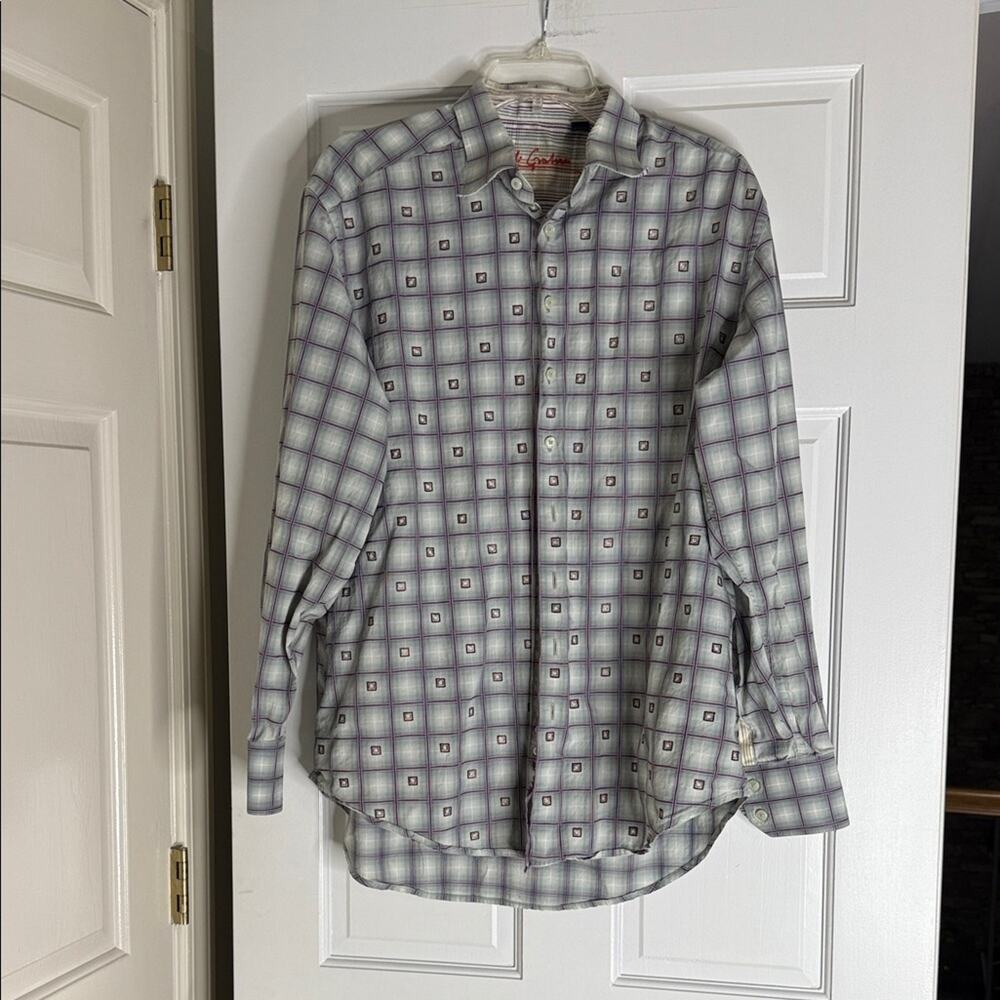 Robert Graham Gray and Purple Patterned Shirt. Large